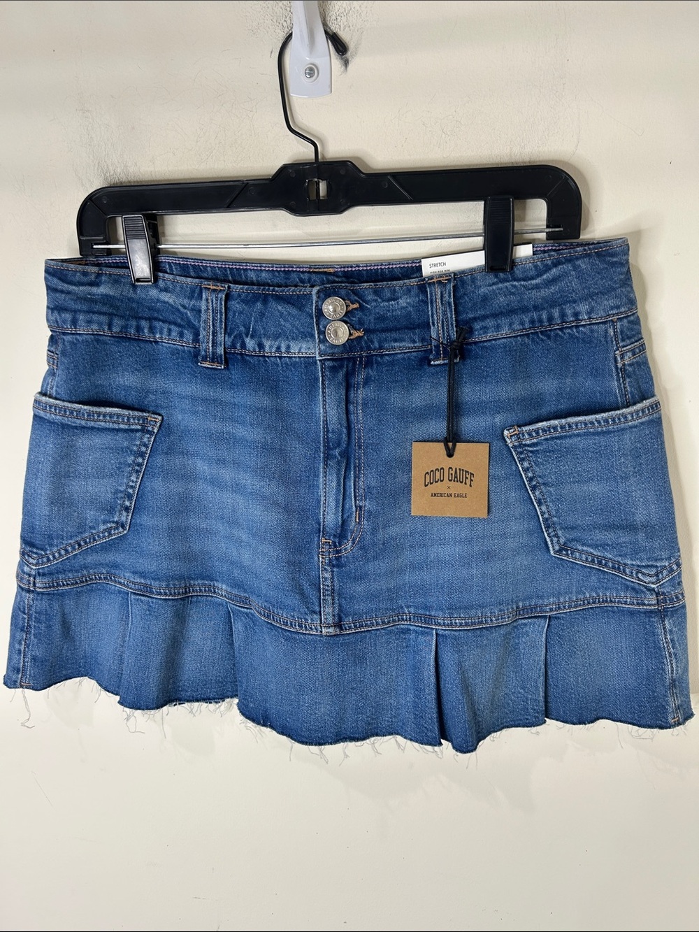 NWT American Eagle X Coco Gauff Pleated Denim High Rise Cargo Mini Skirt Size 12 - Picture 16 of 16